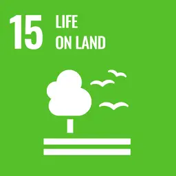 SDG 15 Life on Land icon: a tree, birds, and the number 15 signify sustainability.