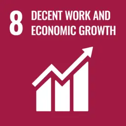 SDG 8: Decent Work and Economic Growth logo promoting sustainable community development.